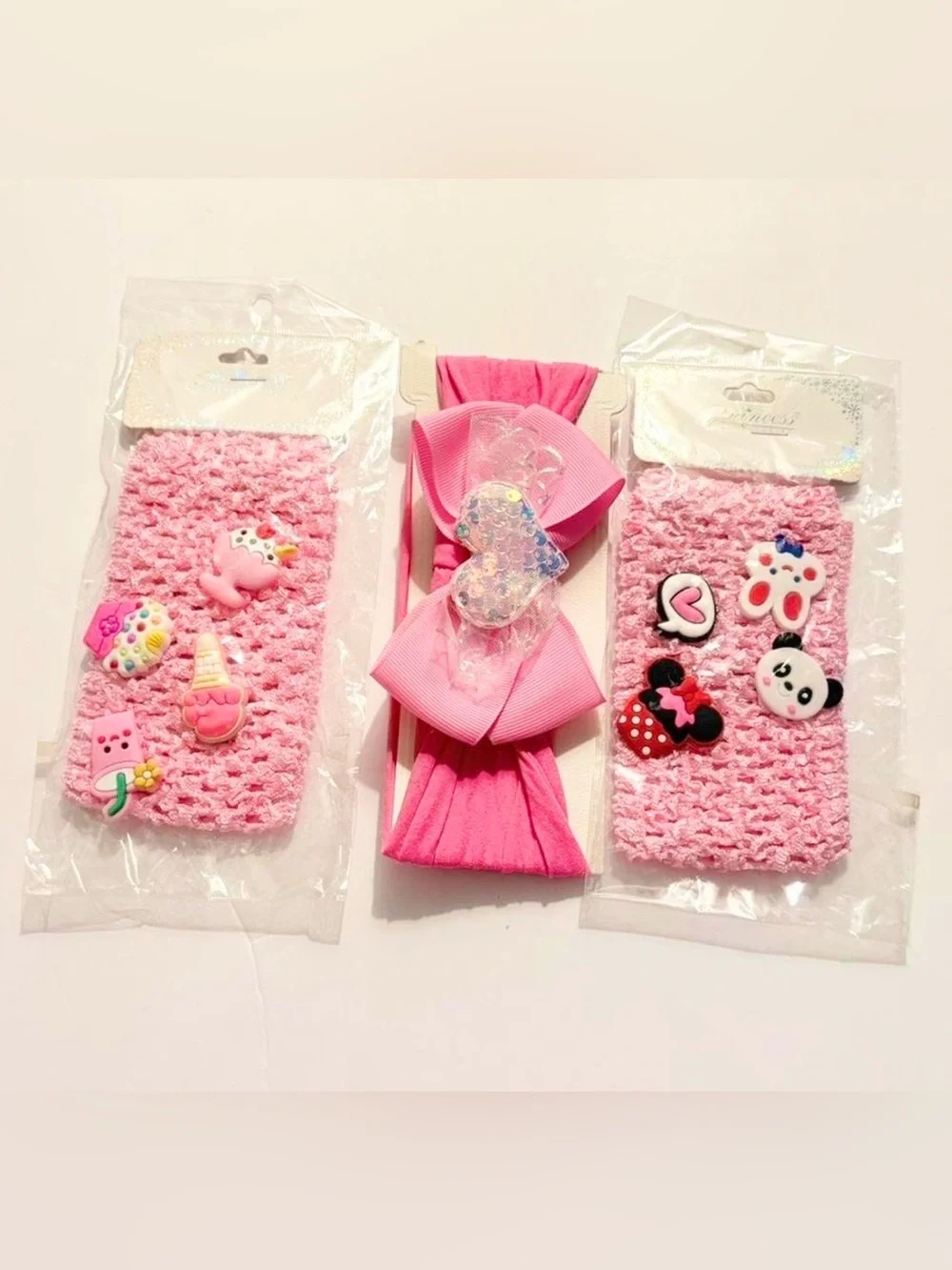 Set of 12 Kids Pink and Coral Bow Headbands - Soft Stretch Hair Accessories